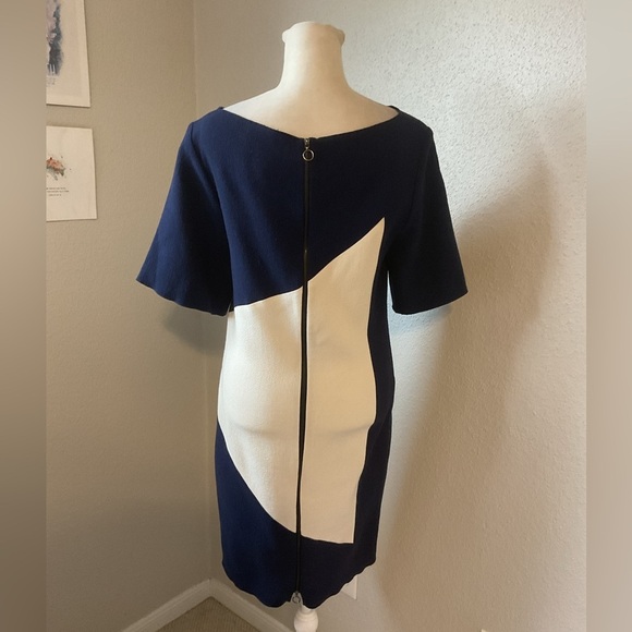 Roksanda Ilincic Blue White Wool Colorblock Sheath Dress Size US 4 - Picture 4 of 14